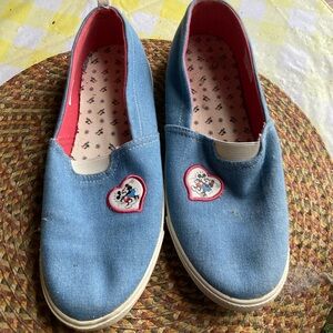 Blue Slip-On Shoes with Heart Designmickey and Minnie shoes